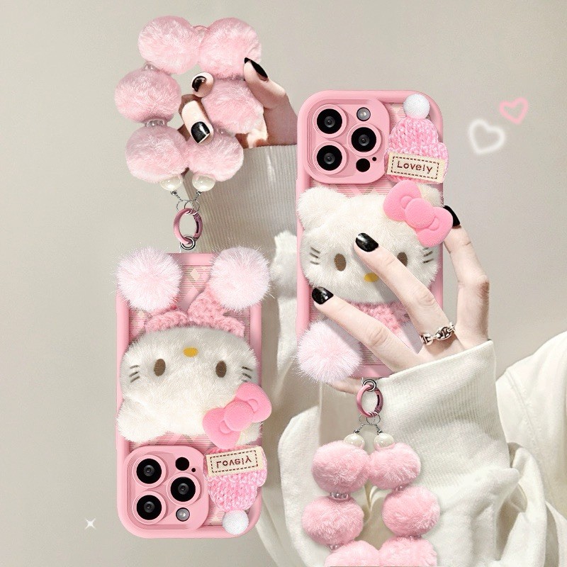 Cozy Kawaii 3D Plush Kitty iPhone Case Pink Winter Edition for iPhone 13 gallery