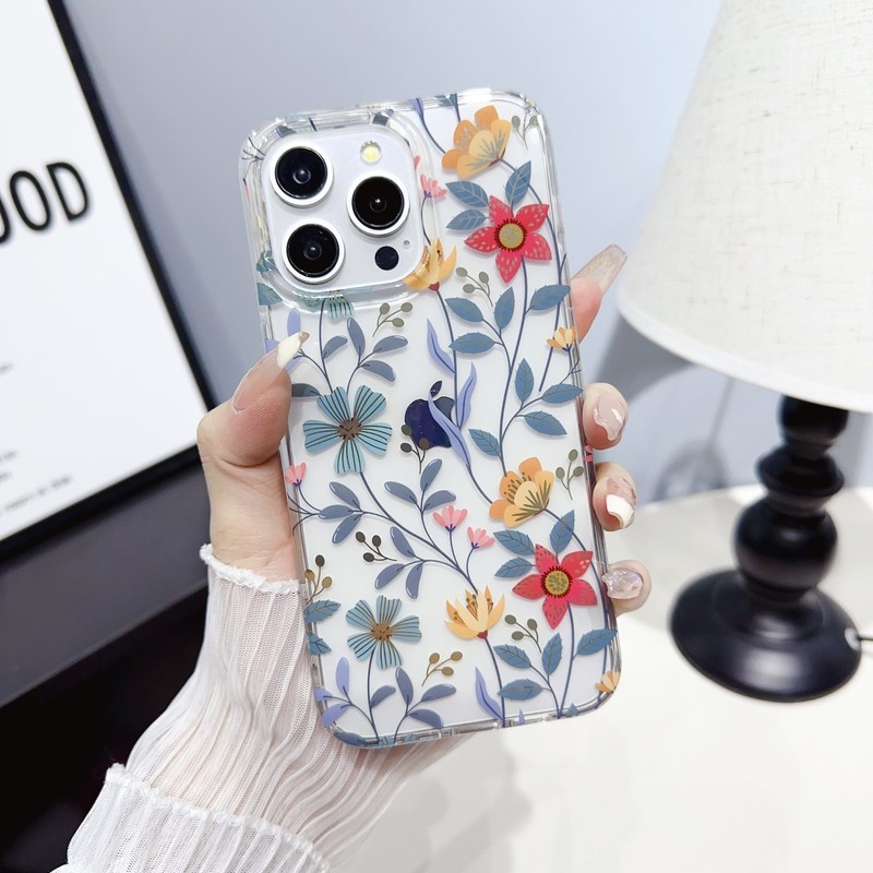 For iPhone 16 Pro Max 15 14 13 12 11 Pattern Flower Clear Slim Phone Case Cover