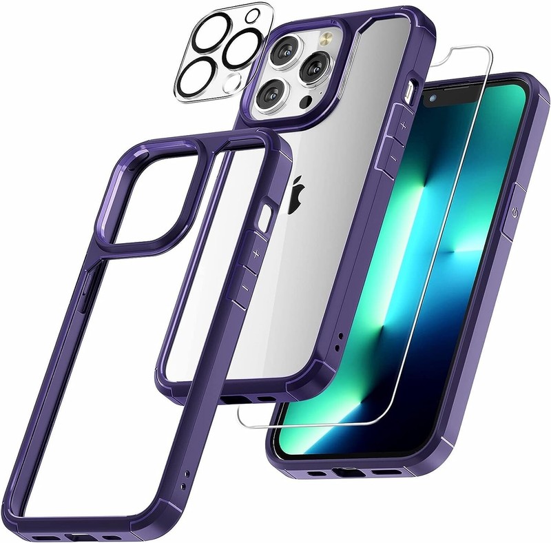 iPhone 13 Pro Protective Case 2Screen+2Camera Protector Tauri Purple Clear