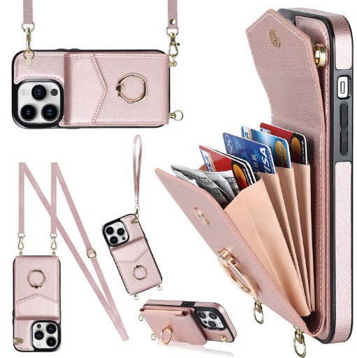 Women/Lady Leather Crossbody Card Stand Wallet Case+Ring Holder Phone Bag Cover