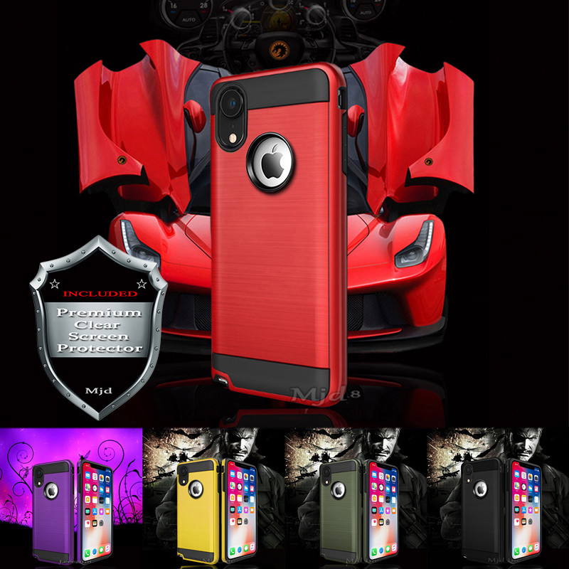 iphone XR Armor Rubber Rugged Case Cover With Screen Protector