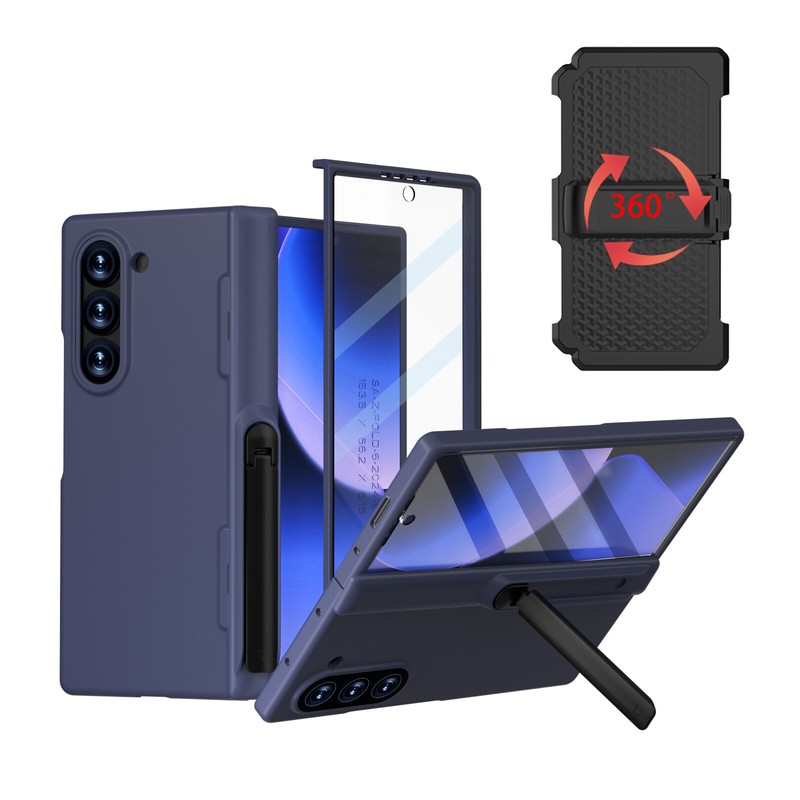For Samsung Galaxy Z Fold 6 Hinge Protection Case with Belt Clip Holster + Stand