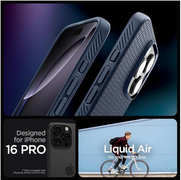 Spigen Liquid Air iPhone 16 Pro Case Navy Blue (Model ACS08118) Brand New gallery