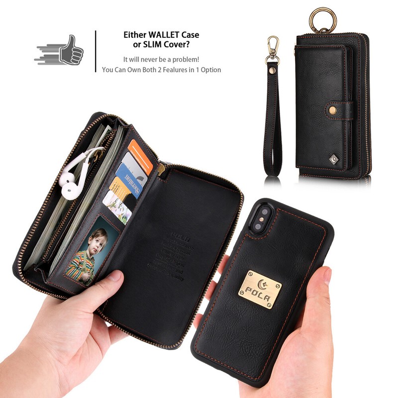 Multifunction Leather Wallet Phone Case Detachable Magnetic For iPhone & Samsung