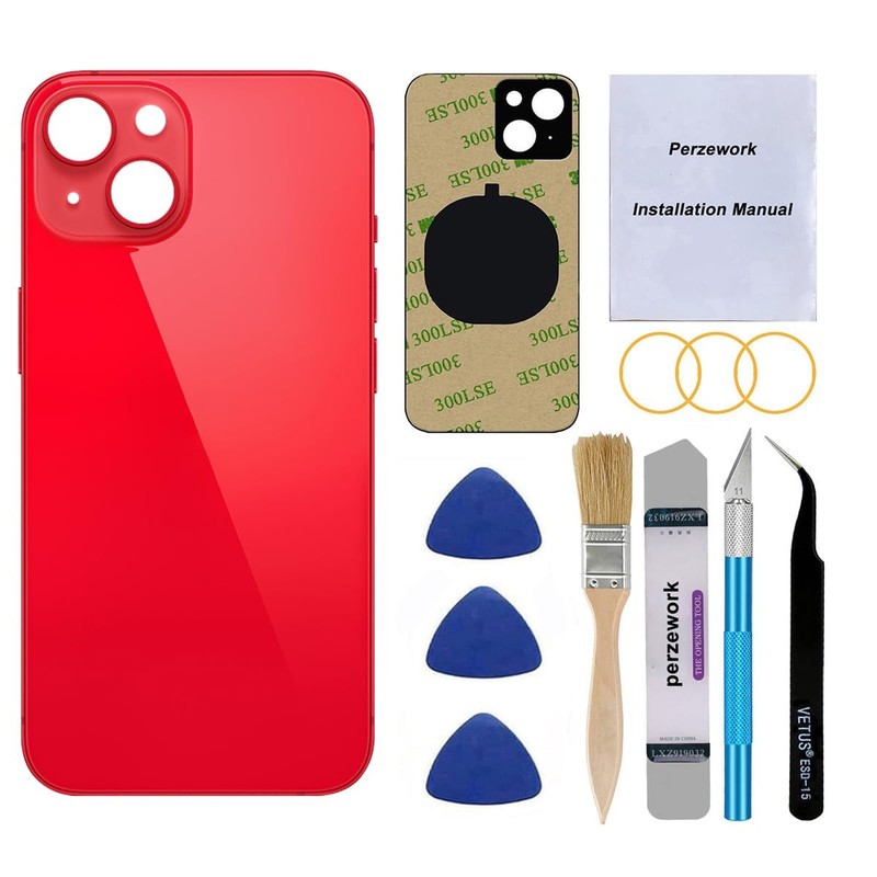 Perzework OEM Rear Back Glass Replacement Toolkit for iPhone 14 Plus 6.7 in Red