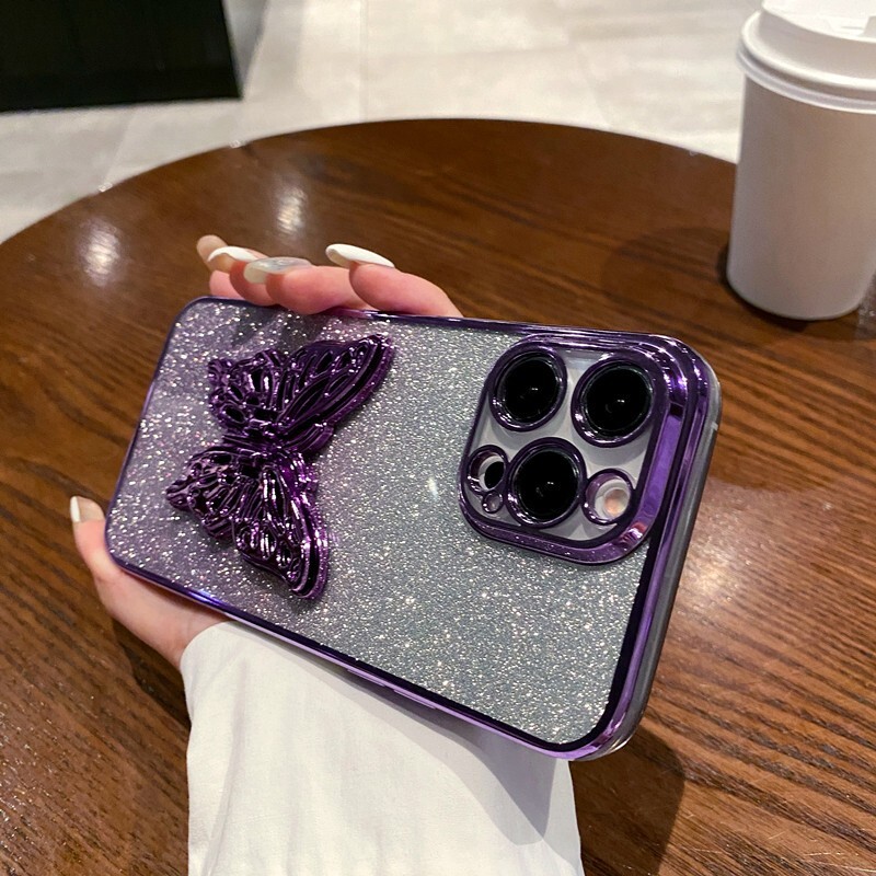 Flash Butterfly Bracket Case For iPhone Samsung Huawei Honor Moto Cover Stand