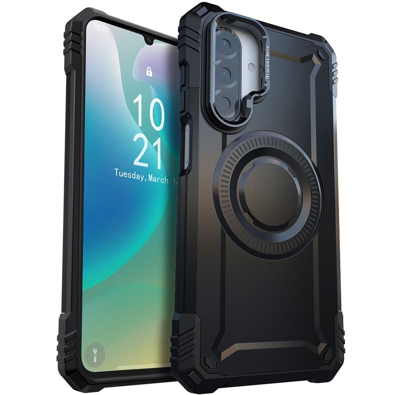 For Samsung Galaxy A06 A16 A26 A36 5G Balck Magnetic Lens Stand Phone Case Cover