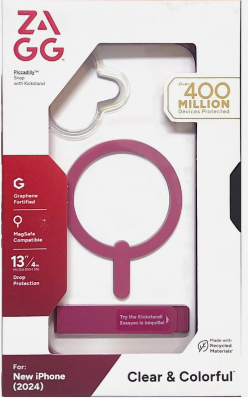 Zagg Piccadilly Snap Case with Kickstand and MagSafe – iPhone 16 – Clear Pink
