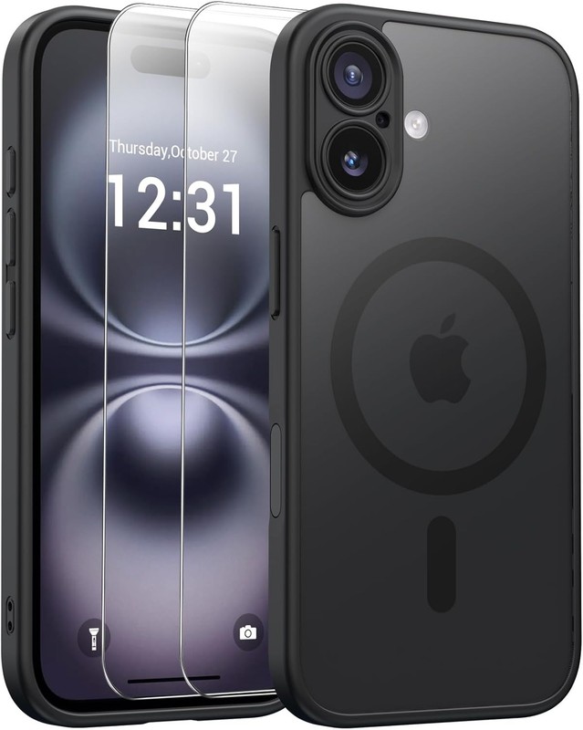 Magnetic Protection Cover for iPhone 16 Case 2x Tempered Glass Screen Protector