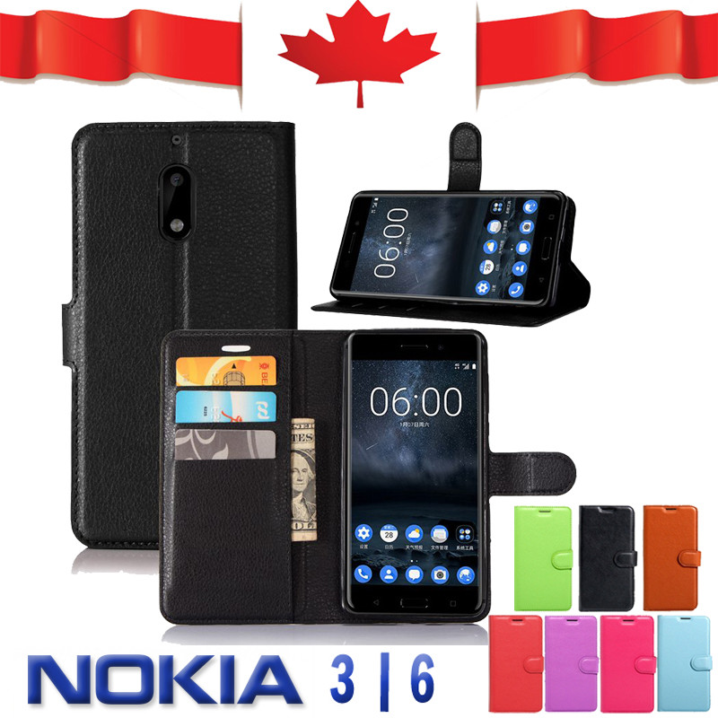 Wallet Leather Card Pocket Flip PU Shockproof Case Cover For Nokia 3 | Nokia 6