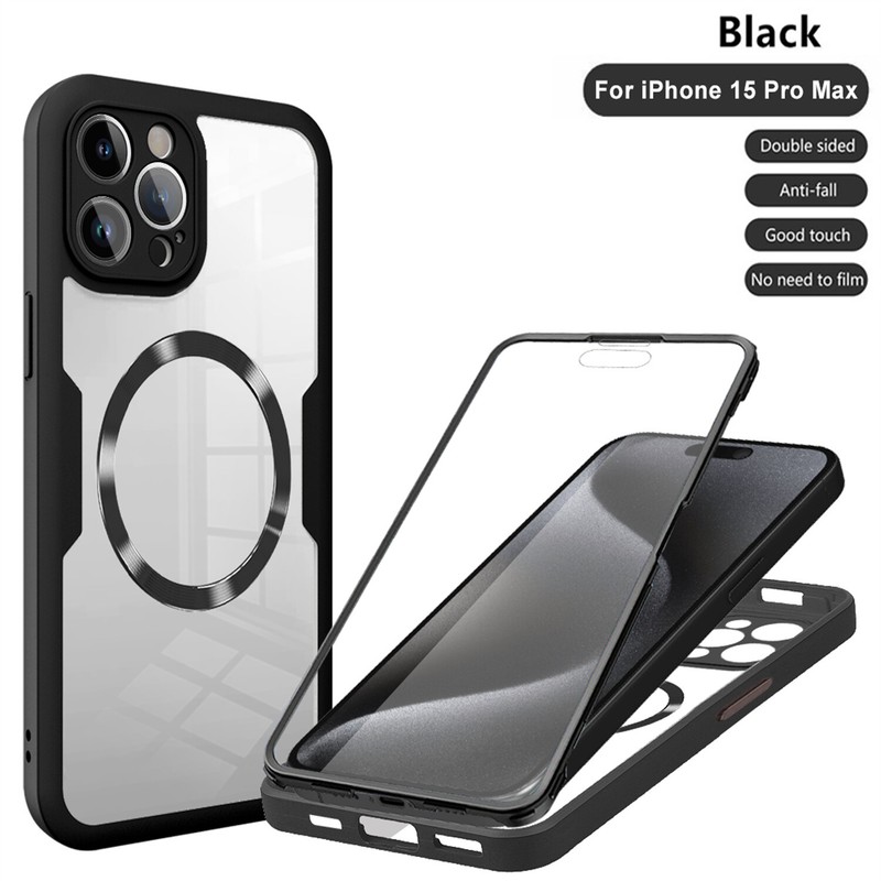 Magnetic Clear Full Protective Case+Screen Protector for iPhone 16 ProMax/16e/15