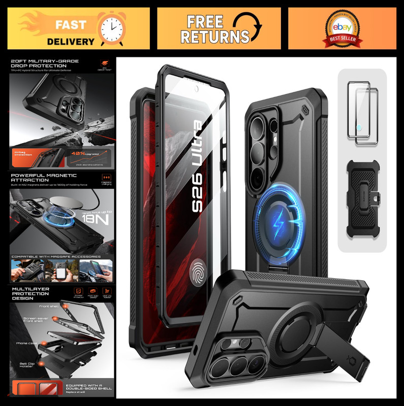 Samsung Galaxy S26 Ultra Case with Stand, Military-Grade Protection, Wireless Ch