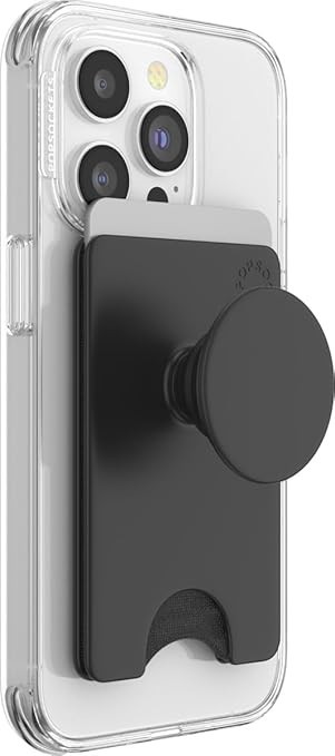 2-in-1 Phone Card Holder & Expanding Stand, Adhesive Black Wallet for iPhone