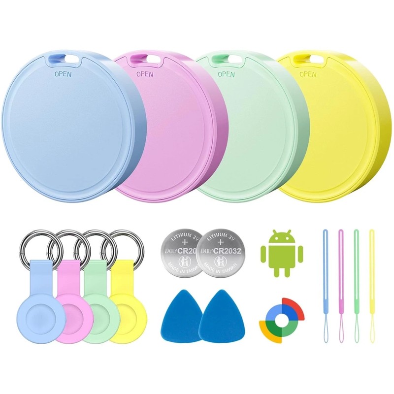 Bluetooth Air Tags 4-Pack for Android – No App Required, Waterproof, 85dB Sound