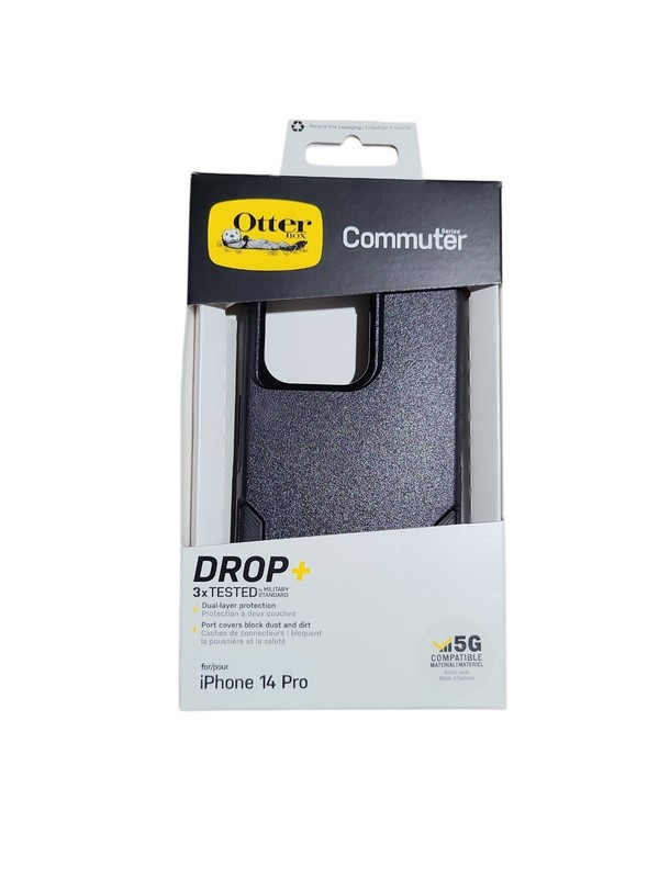 OtterBox iPhone 14 Pro Commuter Case - Black: Impact & Bump Resistant, Solid Pat