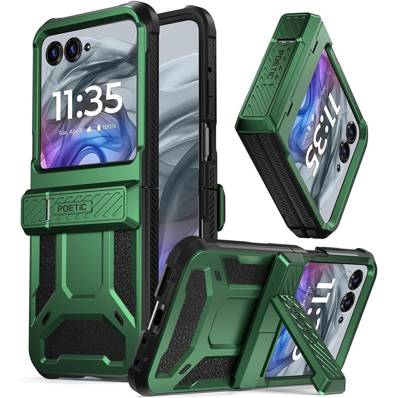 For Motorola Moto Razr 2024 Case Poetic with Kickstand Shockproof Cover Green