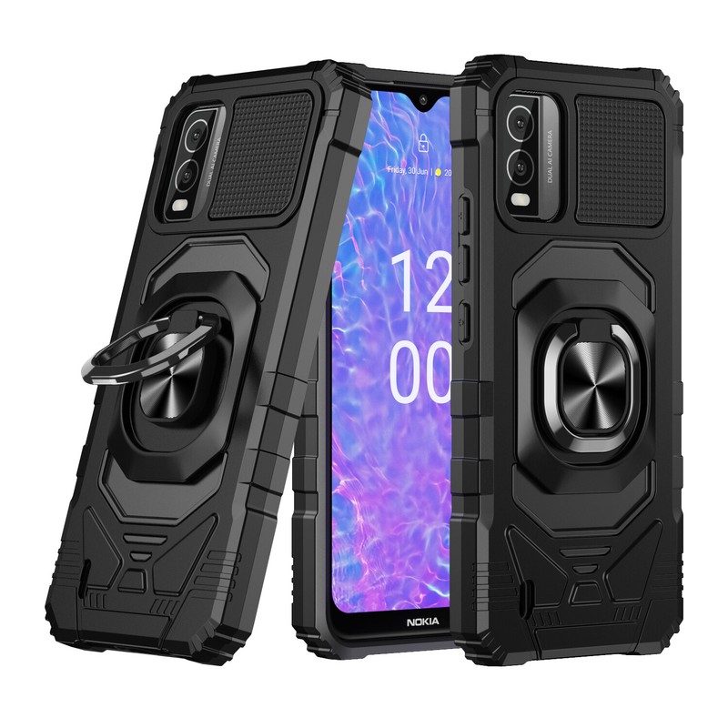 For Nokia C210 Case Shockproof Ring Kickstand Phone Cover with Tempered Glass