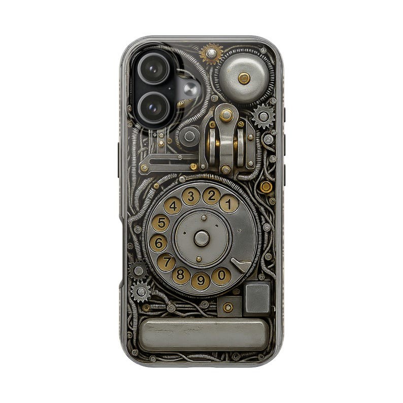 Vintage Silver Tough Steampunk Rotary Phone Case with Shockproof and Magsafe