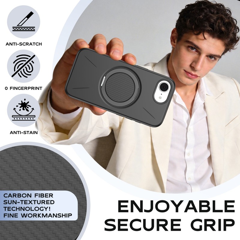 Magnetic Case for iPhone 17e/16e - Full Protection with 360° Rotating Ring Stand gallery