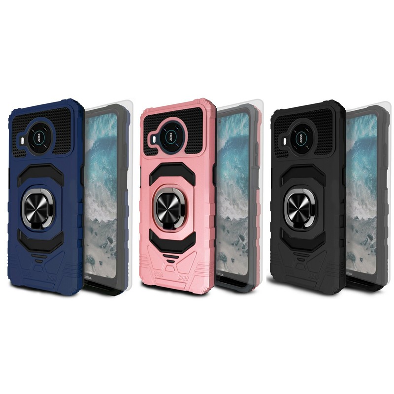 For Nokia X100 Case Shockproof Ring Kickstand Phone Cover With Screen Protector