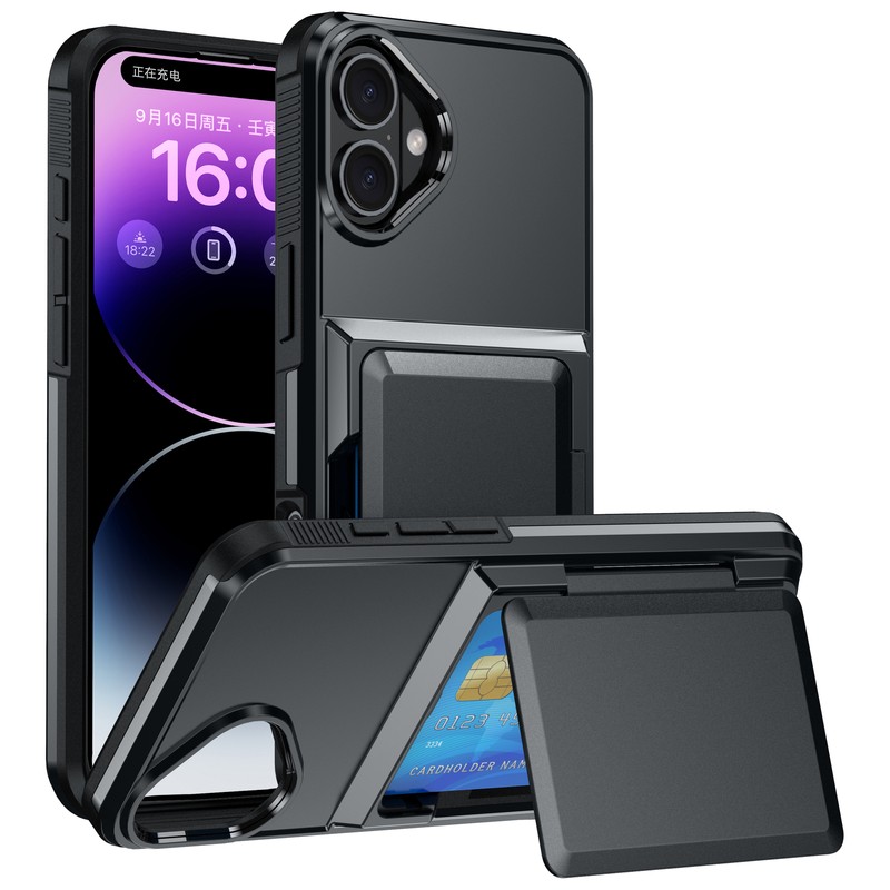 For iPhone 16 15 16 Pro Max 14 13 12 Shockproof Credit Card Hold Wallet Case