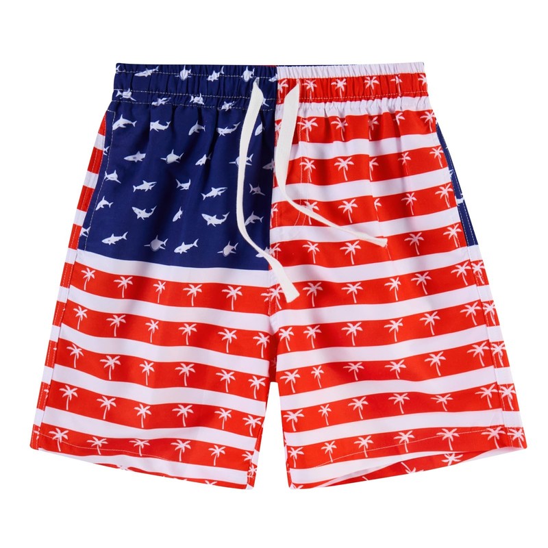 Boys American Flag Swim Trunks Size 10-12 Funny USA Flag Print Bathing Suit w...