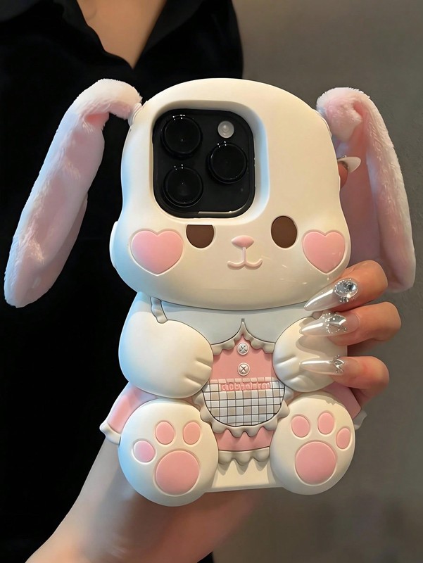 Multicolor 3D Kawaii Bunny Phone Case With Plush Ears For iPhone XR To 17 Pro gallery