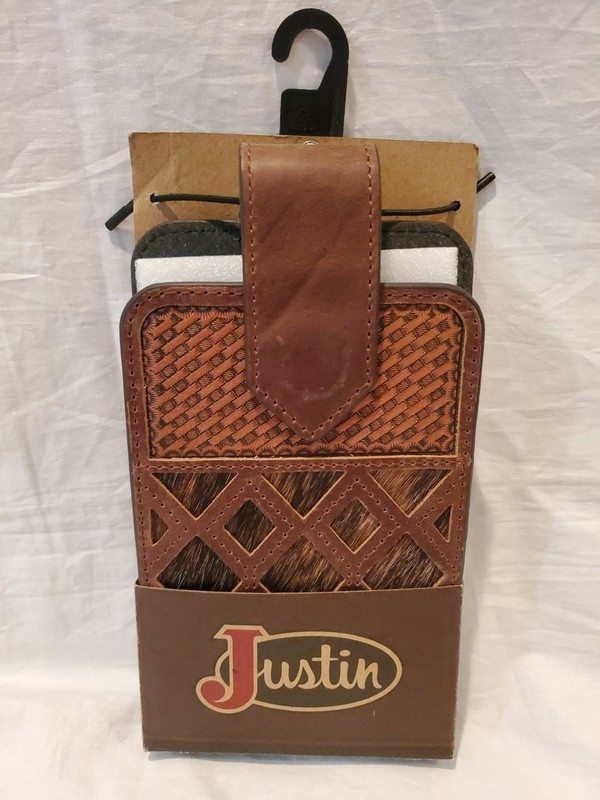 NEW Justin Genuine Leather 360° Swivel Belt Clip Cell Phone Case Western Cowboy
