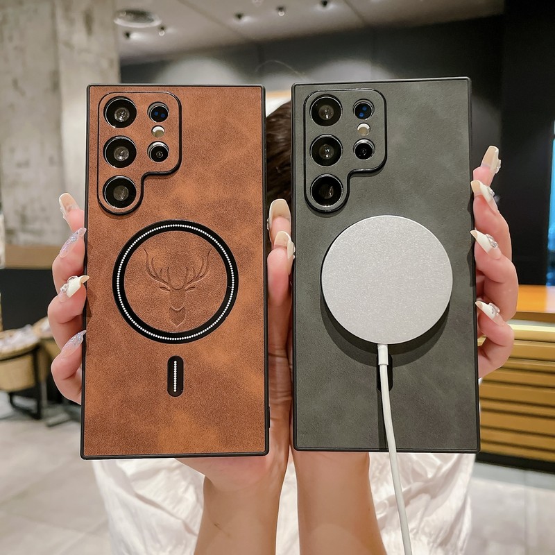 Luxury Deer Leather MagSafe Case For Samsung Galaxy S25 S24 S23 Ultra S22 S21+ gallery