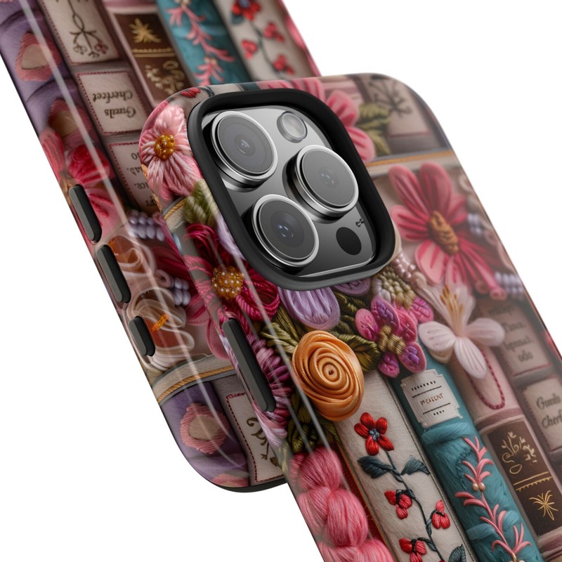 Floral Book-Themed Tough Phone Case, Glossy, Impact-Resistant, Wireless Charging