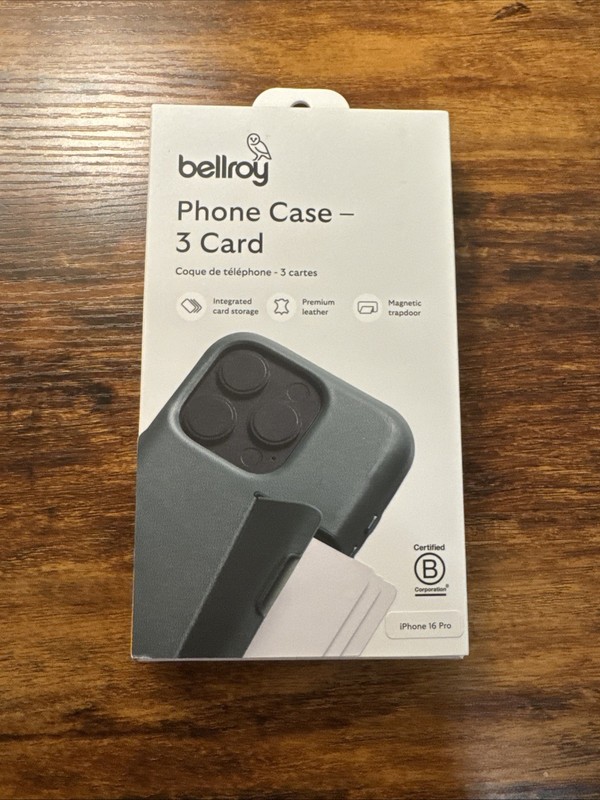 Bellroy 3 Card Leather Phone Case iPhone 16 Pro Agave Green Wallet NEW Sealed