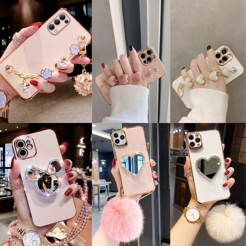 Cute Shockproof Mirror Case Cover For Samsung S23 S22 Ultra S21 FE S20 S10 Plus