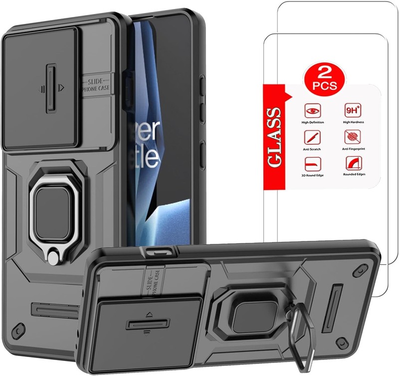 for OnePlus 13R 5G Case with [2 Pack] Tempered Glass Screen For 13R, Black