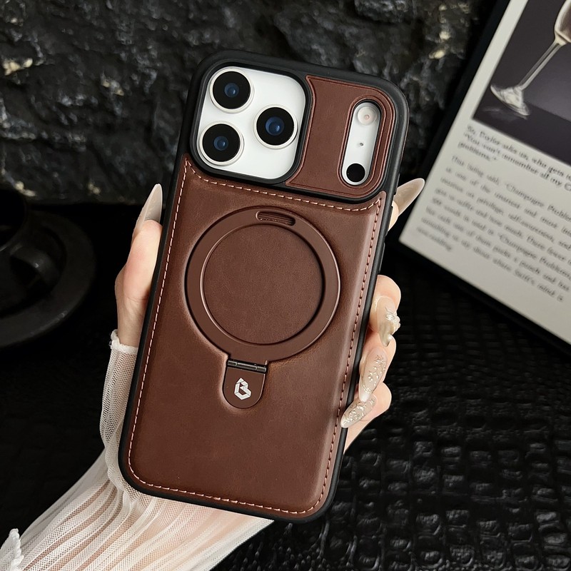 PU Leather Case For iPhone 17 Pro Max/17 Pro/Air/17 Metal Magnetic Ring Stand