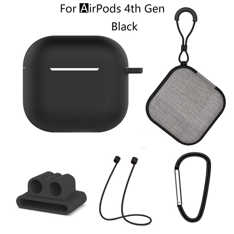 For Airpods 4th Gen Shockproof Silicone Case+Carry Box/Ear Tip Cover Hook/Keycha