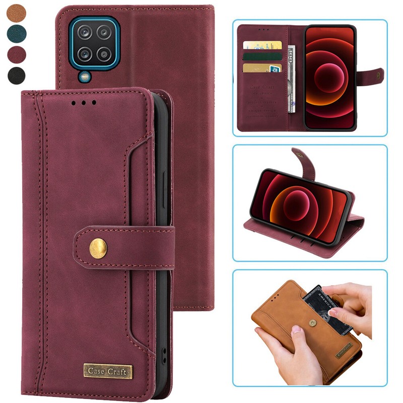 For Samsung Galaxy A12 Notebook Style Card Case,Leather Magnetic Flip Phone Case