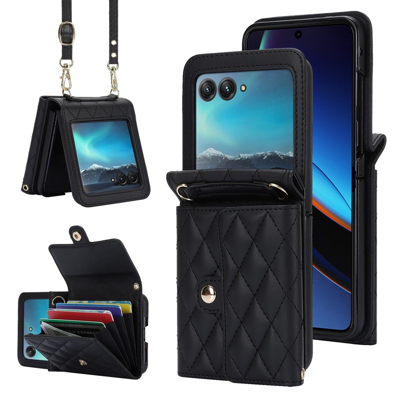 For Motorola Razr Ultra 2025/Moto Razr 2024 Leather Case Luxury Wallet w/Strap