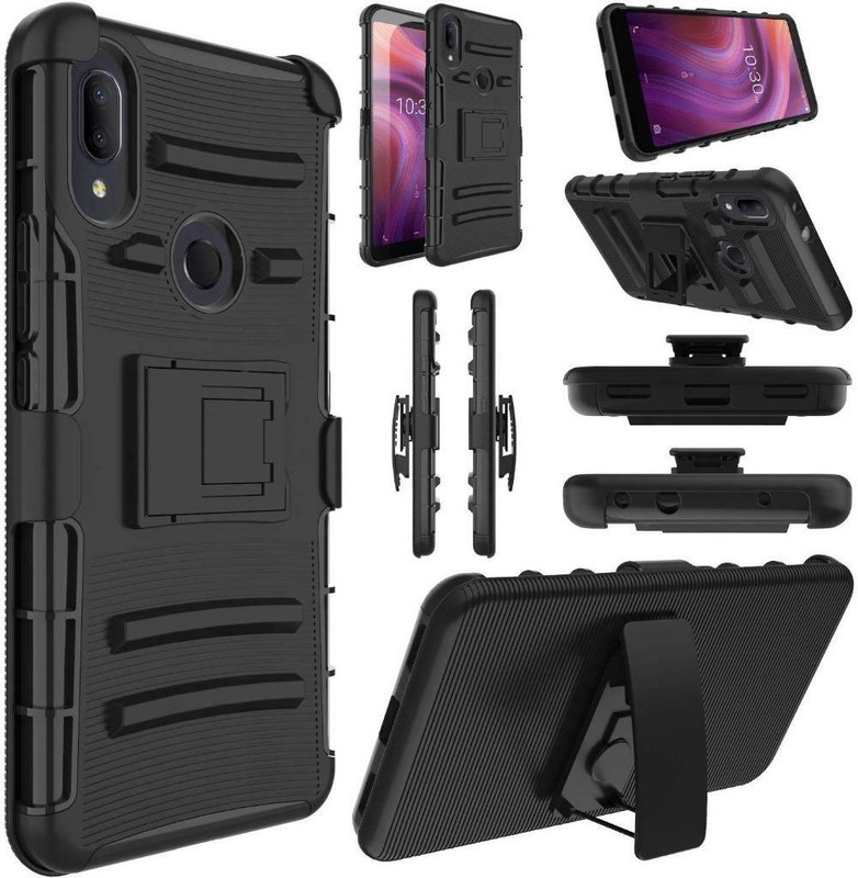 For Alcatel 3V (2019) Case Shockproof Holster Clip stand Cover + Tempered Glass