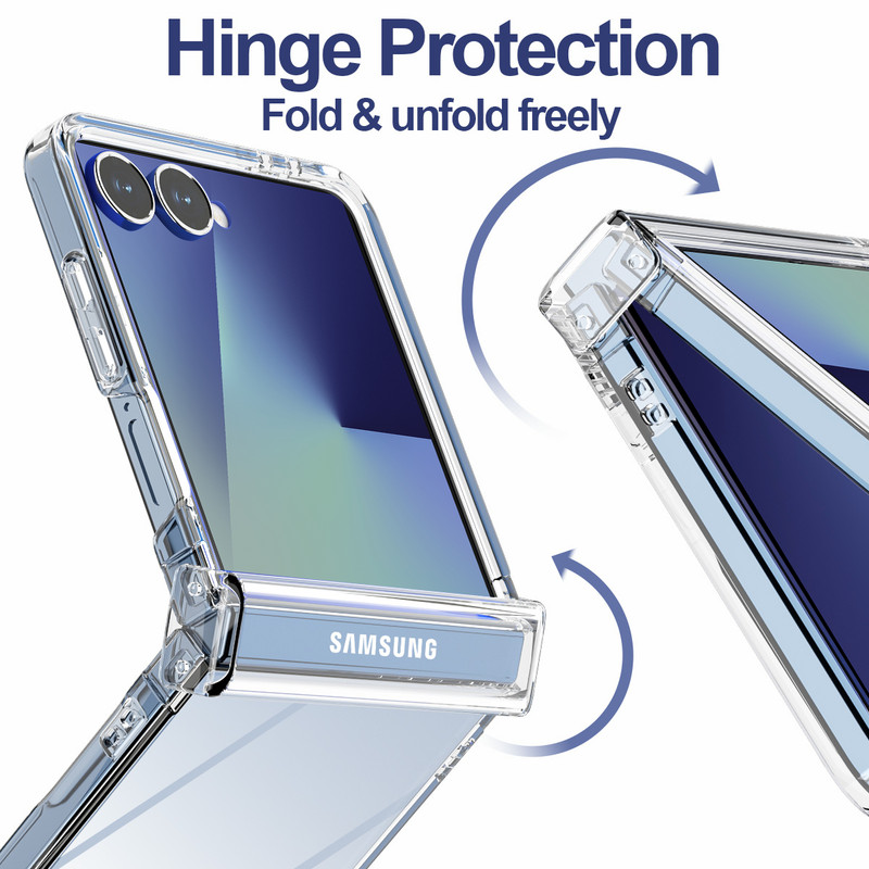 For Samsung Galaxy Z Flip 7 Clear Case Hinge Protection Shockproof Rugged Cover