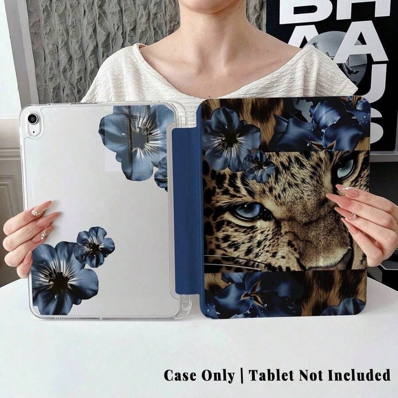 Leopard And Blue Flowers Tablet Case With Stand Pen Holder For iPad Pro 11 12.9