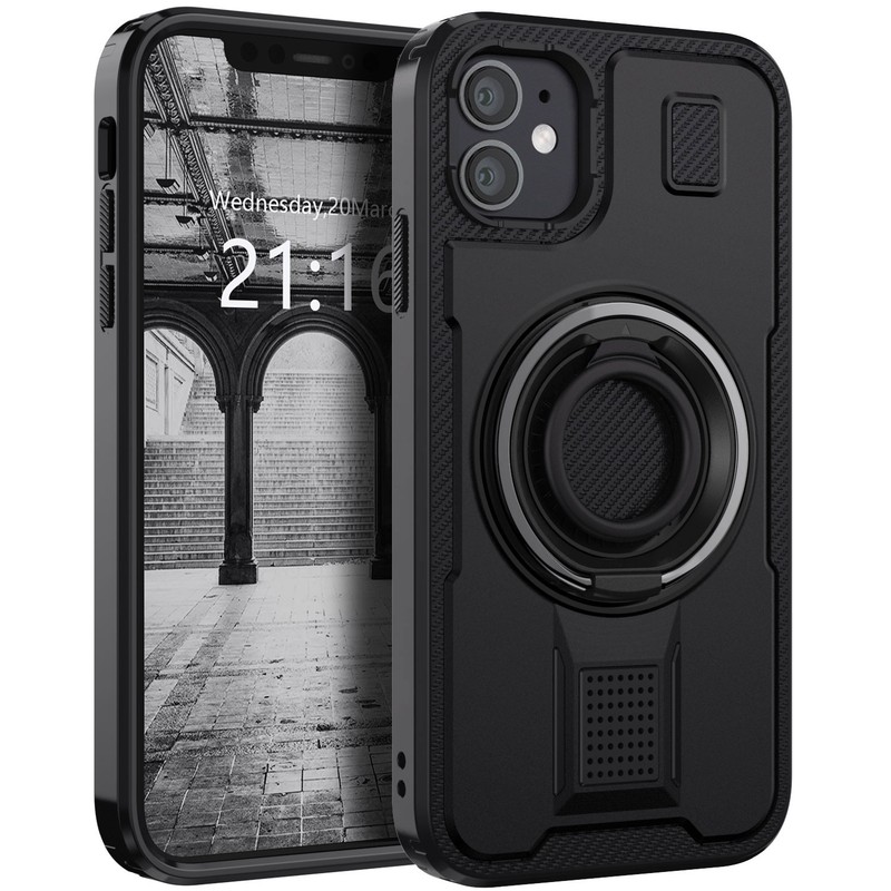 For iPhone 11 Rugged Hybrid Protective Case Shockproof Hard Cover,Ring Kickstand