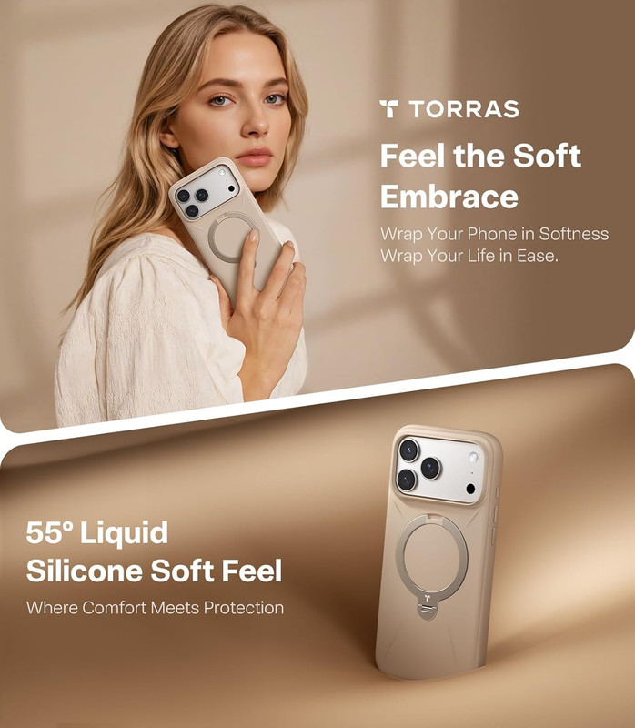 TORRAS Q3 Silicone 360 Spin for iPhone 17 Pro Case with Stand, Fit for MagSafe, gallery
