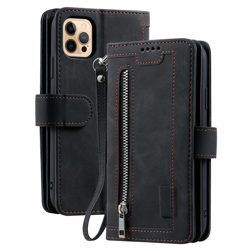 For iPhone 16 15 14 13 12 Pro Max Magnetic Wallet Case Leather Flip Cover Zipper
