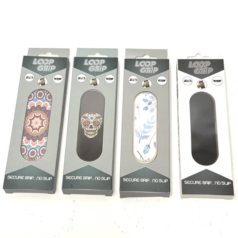 LoopGrip Phone Finger Holders – Lot of 4 Designs with Adhesive Backing – NEW