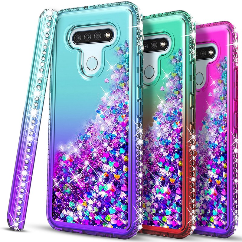 For LG Stylo 6 / 5 Case, Liquid Glitter Bling Cover + Tempered Glass Protector
