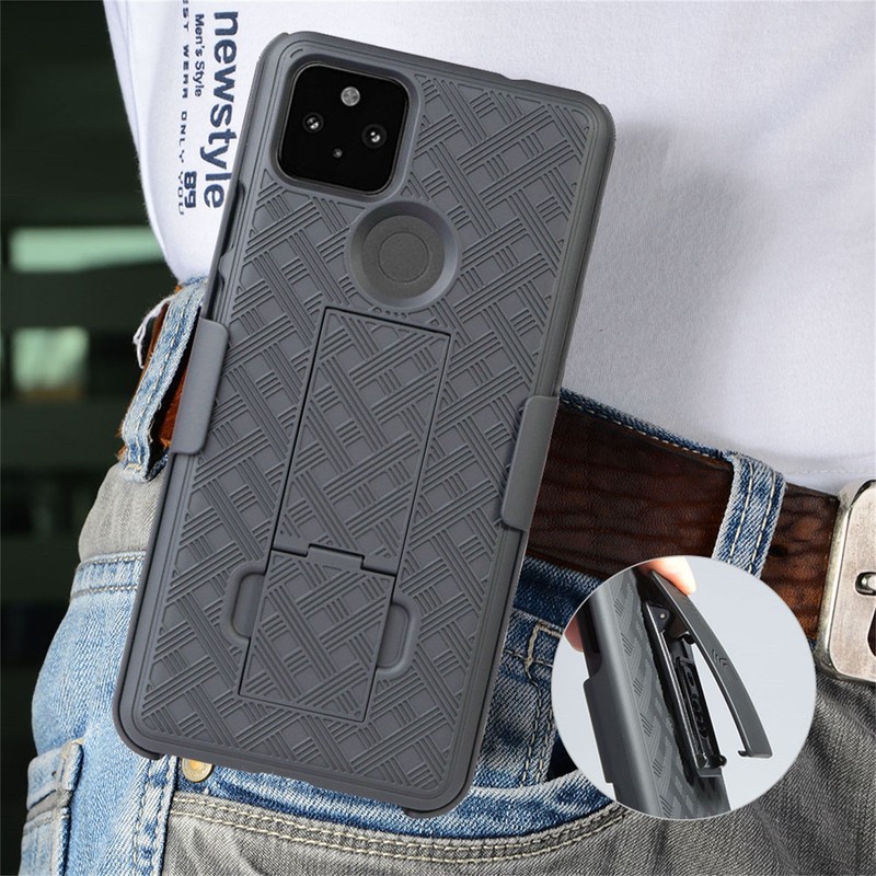 Black Case Kickstand Cover + Belt Clip Holster Holder for Google Pixel 5a Phone gallery