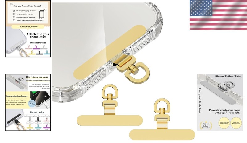 Secured 2-Pack Phone Tether Tabs - Ultra-Thin Metal Lanyard for iPhone & Android gallery