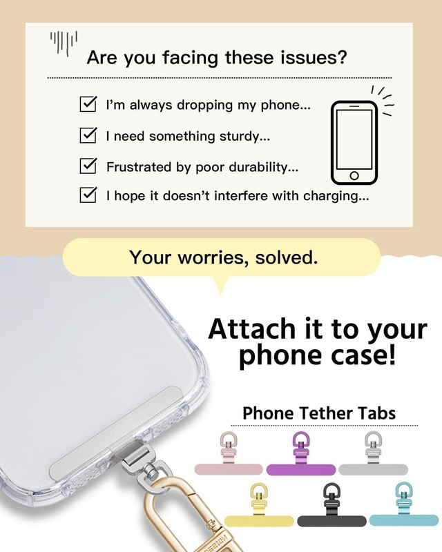 Secured 2-Pack Phone Tether Tabs - Ultra-Thin Metal Lanyard for iPhone & Android gallery