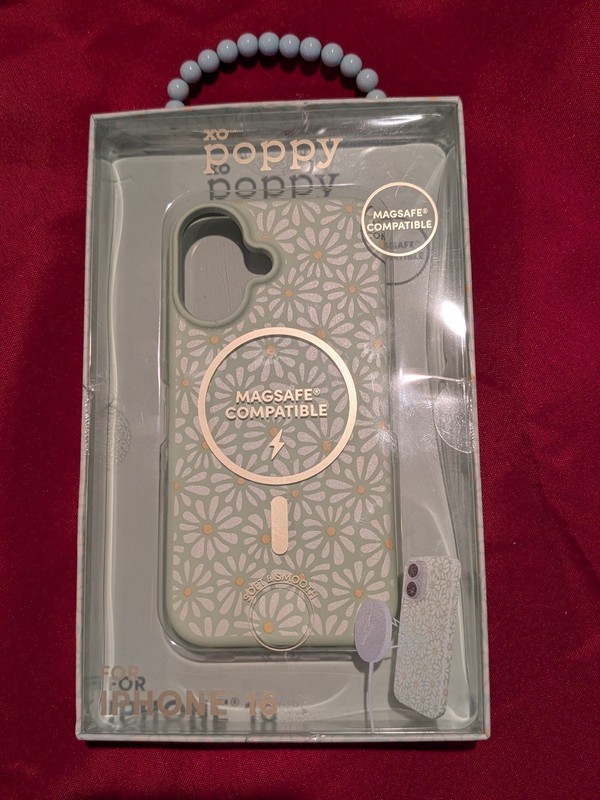 iPhone 16 xo poppy Magsafe Compatible Silicone Cellphone Case Green Flowers NIB
