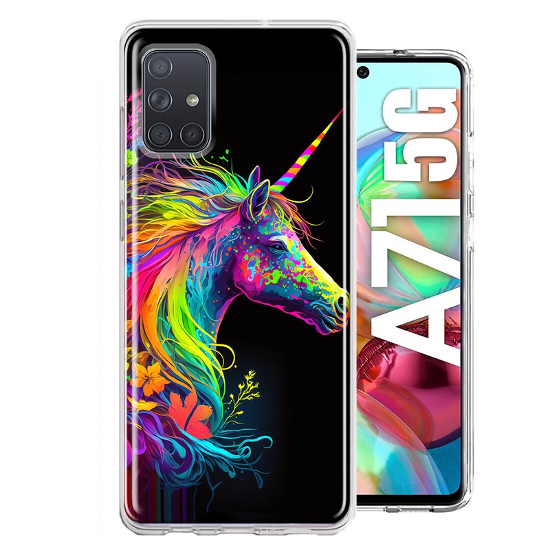 For Samsung Galaxy A71 4G Shockproof Neon Rainbow Unicorn Floral Case